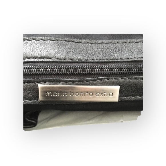 new Maria Bonita Extra ༄ Zip Pockets Leather Travel Bag ༄ Black Metallic Sheen - Picture 12 of 16